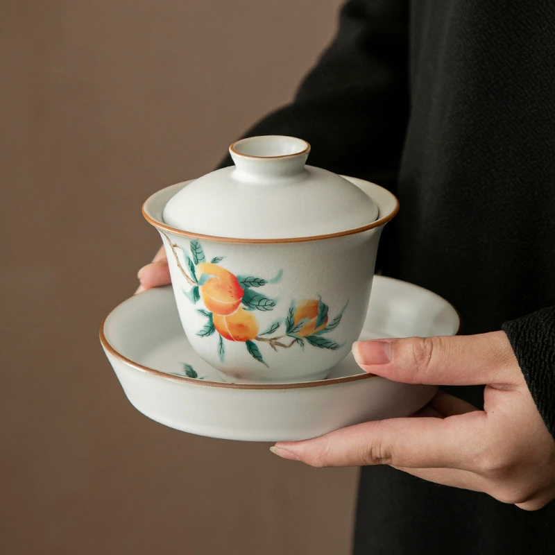浮生三味月白汝窑三才盖碗茶杯单个高档防烫陶瓷泡茶家用茶具单个