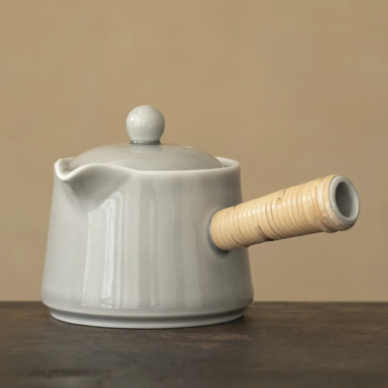 冰灰釉侧把壶 日式茶壶简约陶瓷单壶功夫茶具家用小型单个 泡茶壶