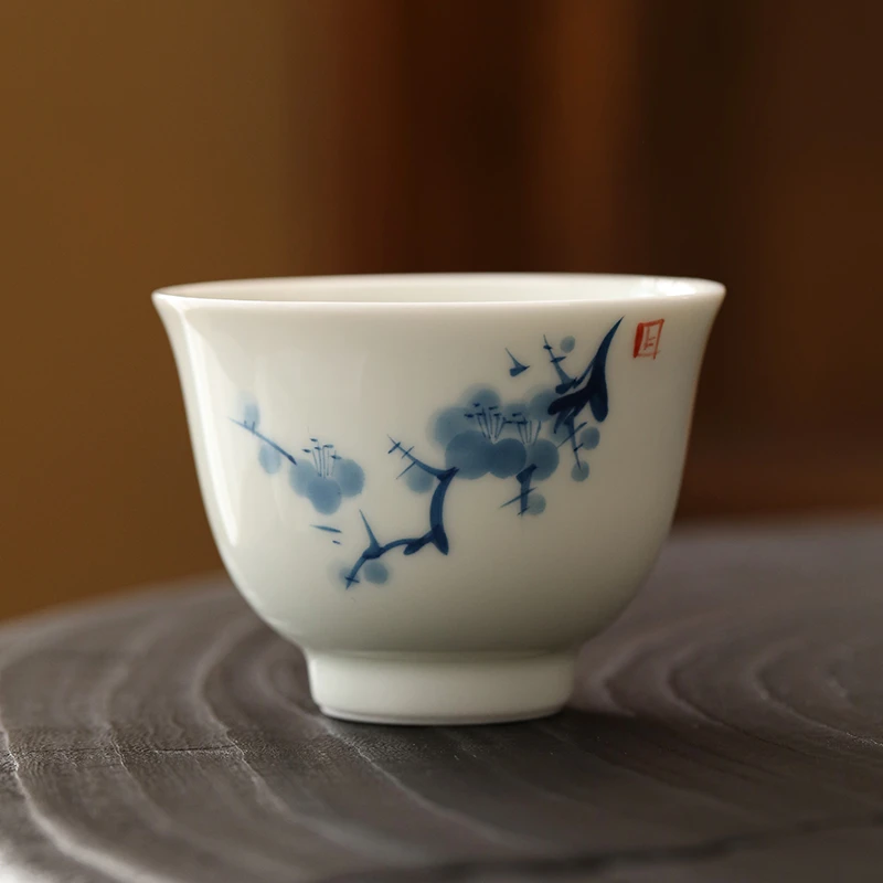 手绘四君子梅兰竹菊品茗杯家用功夫茶杯个人专用主人杯单杯禅心杯