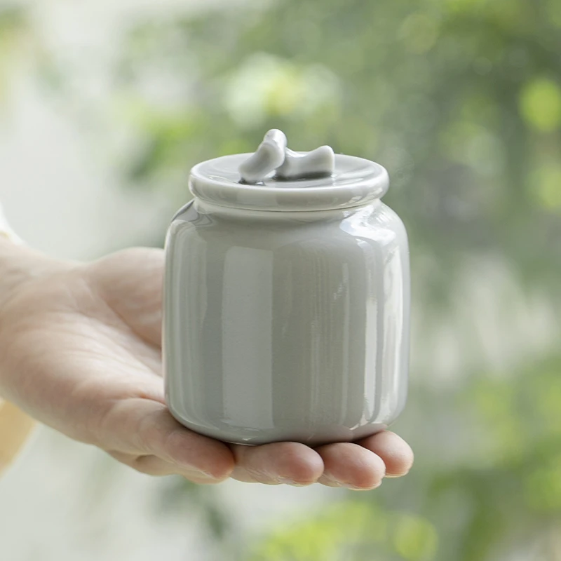 冰灰釉茶叶罐密封罐 陶瓷中式小号便携防潮 家用茶仓罐糖罐茶粉罐