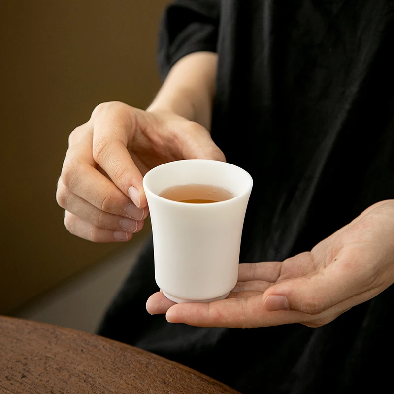 象牙白素烧玉瓷高款主人杯茶杯单个品茗杯喝茶杯子聚香乌龙茶岩茶