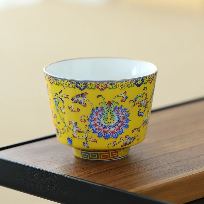 珐琅彩主人杯 扒花茶杯 陶瓷功夫茶具家用礼盒 品茗杯单杯鼎尊杯