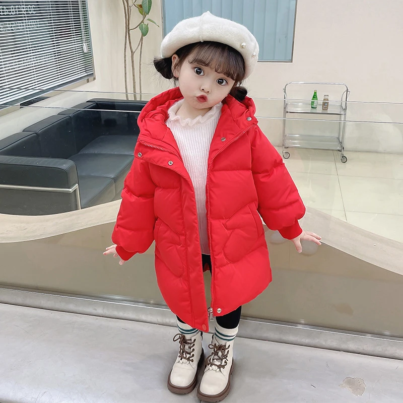 女童中长款羽绒服冬季加厚保暖连帽洋气宝宝外套儿童女宝冬款上衣