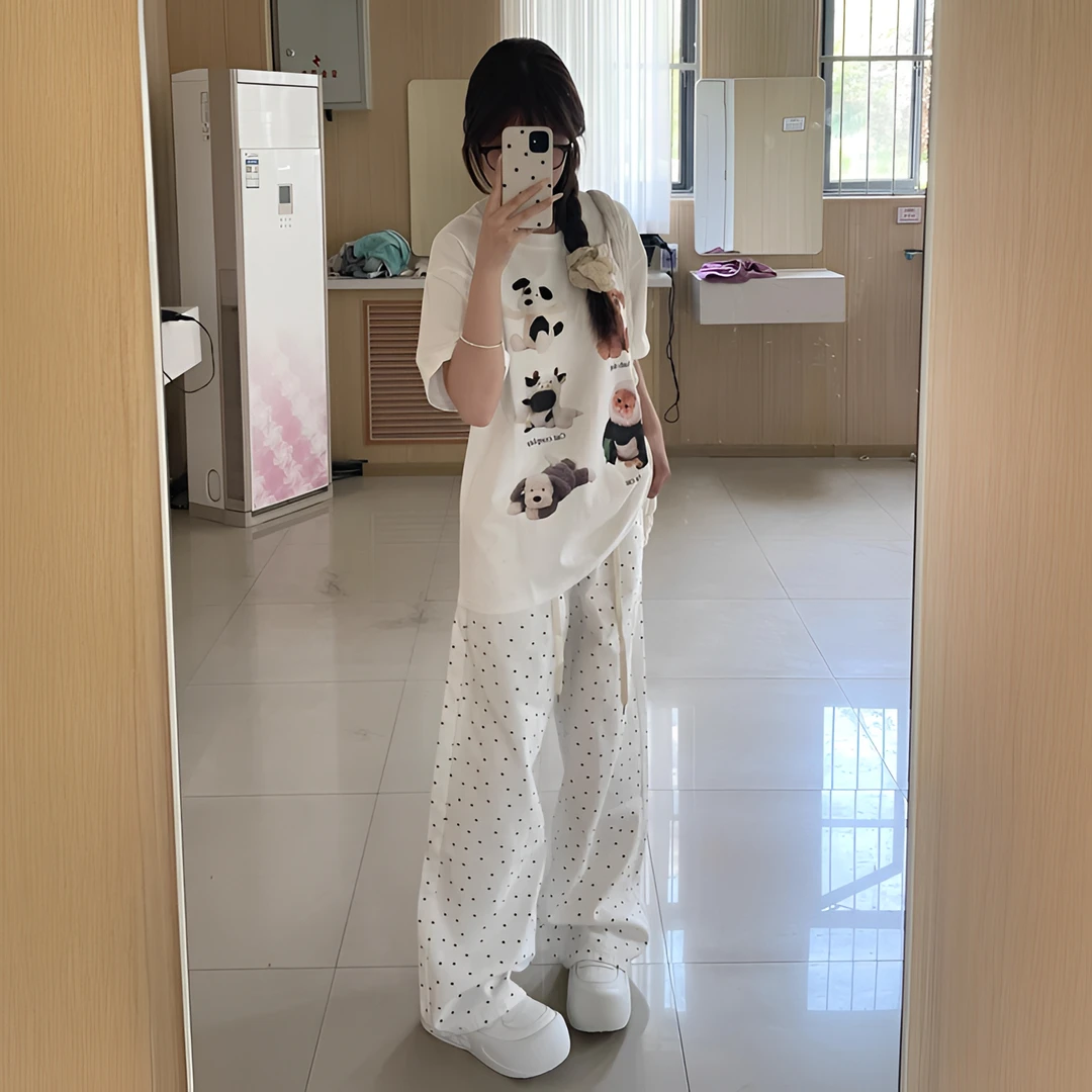 夏季慵懒风宽松两件套12-15-18岁初高中学生休闲阔腿裤运动套装女