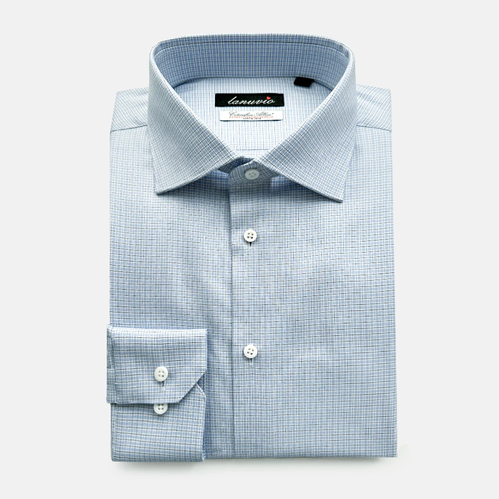 【ALBINI-120支】男士衬衫长袖蓝格条纹全棉L23A01103-27/30/35-JC