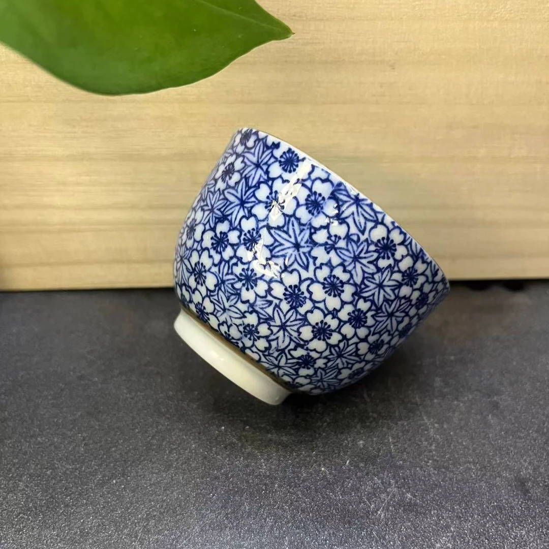 一品阁小青花茶杯手工手绘主人杯缠枝日式罗汉杯一口杯蓝色陶瓷
