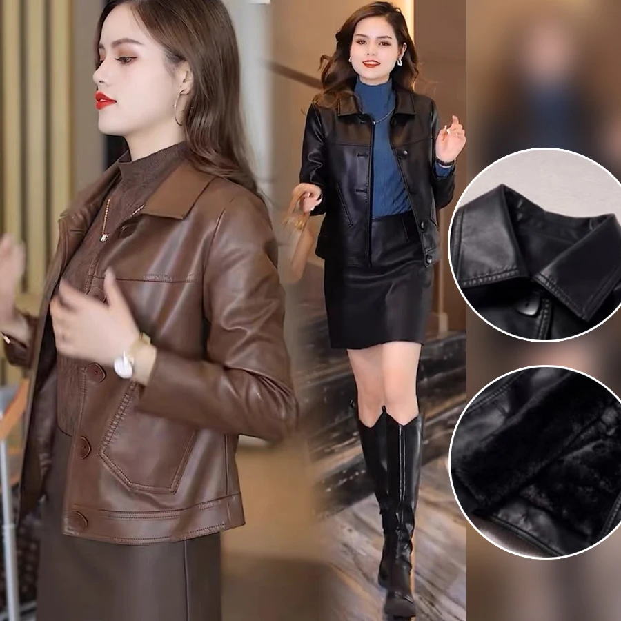 皮衣外套女短款春秋冬季显瘦爆款软皮夹克2024新款加绒高级感上衣