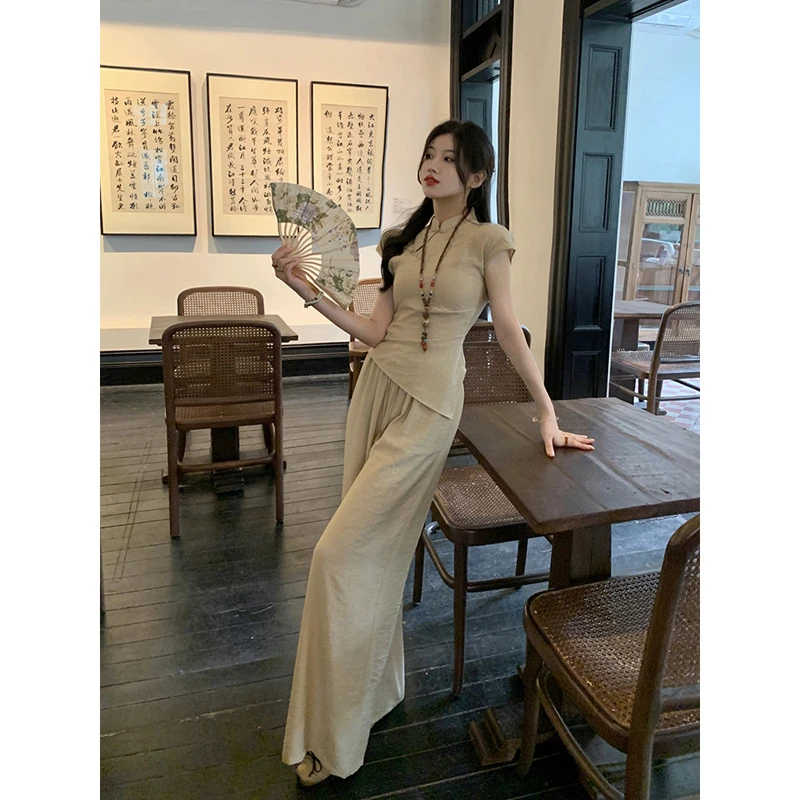 新中式修身显瘦短袖衬衫温柔气质半身长裙女夏季2023新款时尚旗袍