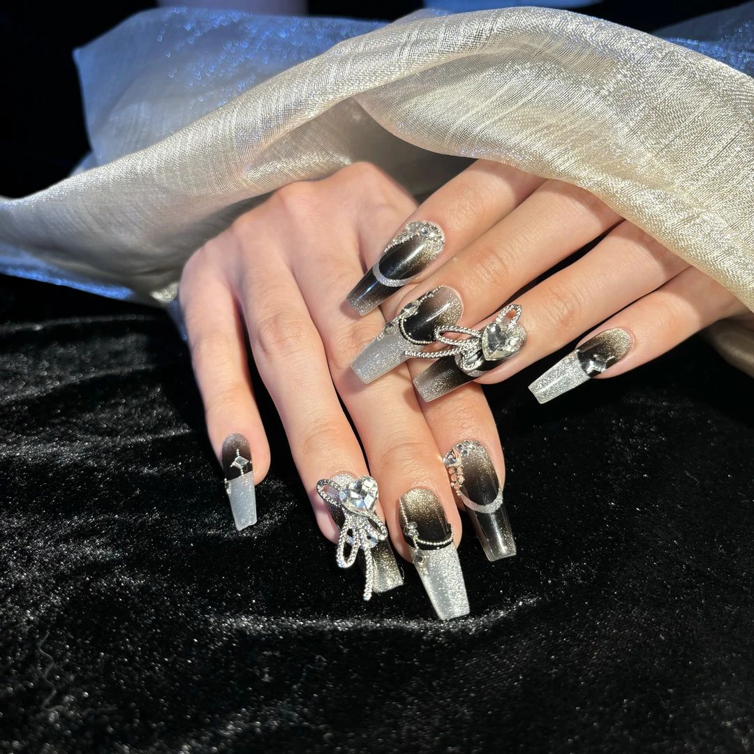 【月下】修饰手型大钻爆闪猫眼显白穿戴甲设计师高级纯手工