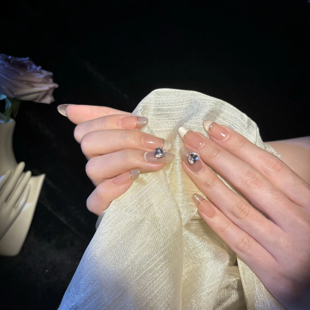 【秘密天使】猫眼法式裸透显白穿戴甲设计师高级纯手工