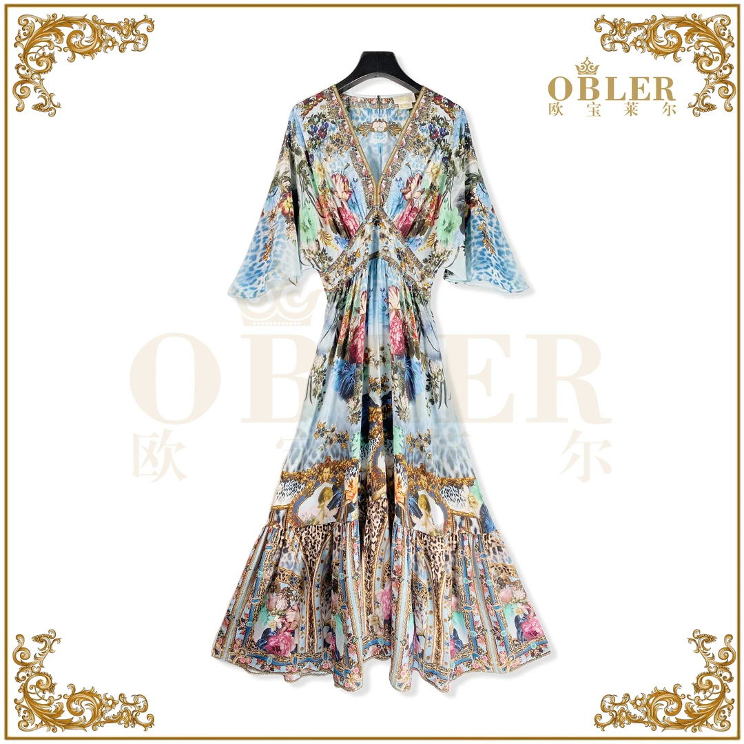 欧宝莱尔欧宝莱尔时尚气质真丝连衣裙305-24177