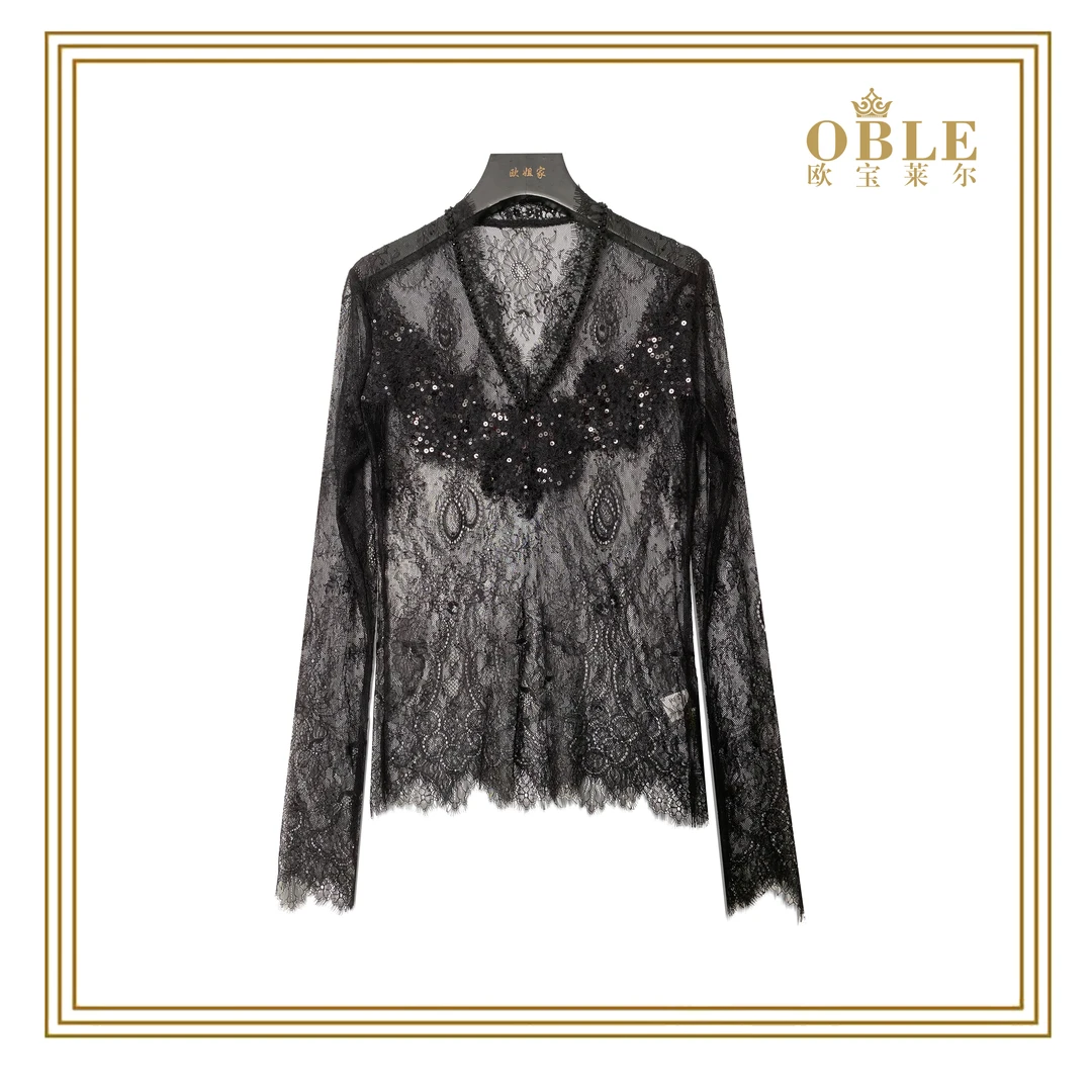 欧宝莱尔OBLE新款气质女装蕾丝上衣时尚打底8162-9991