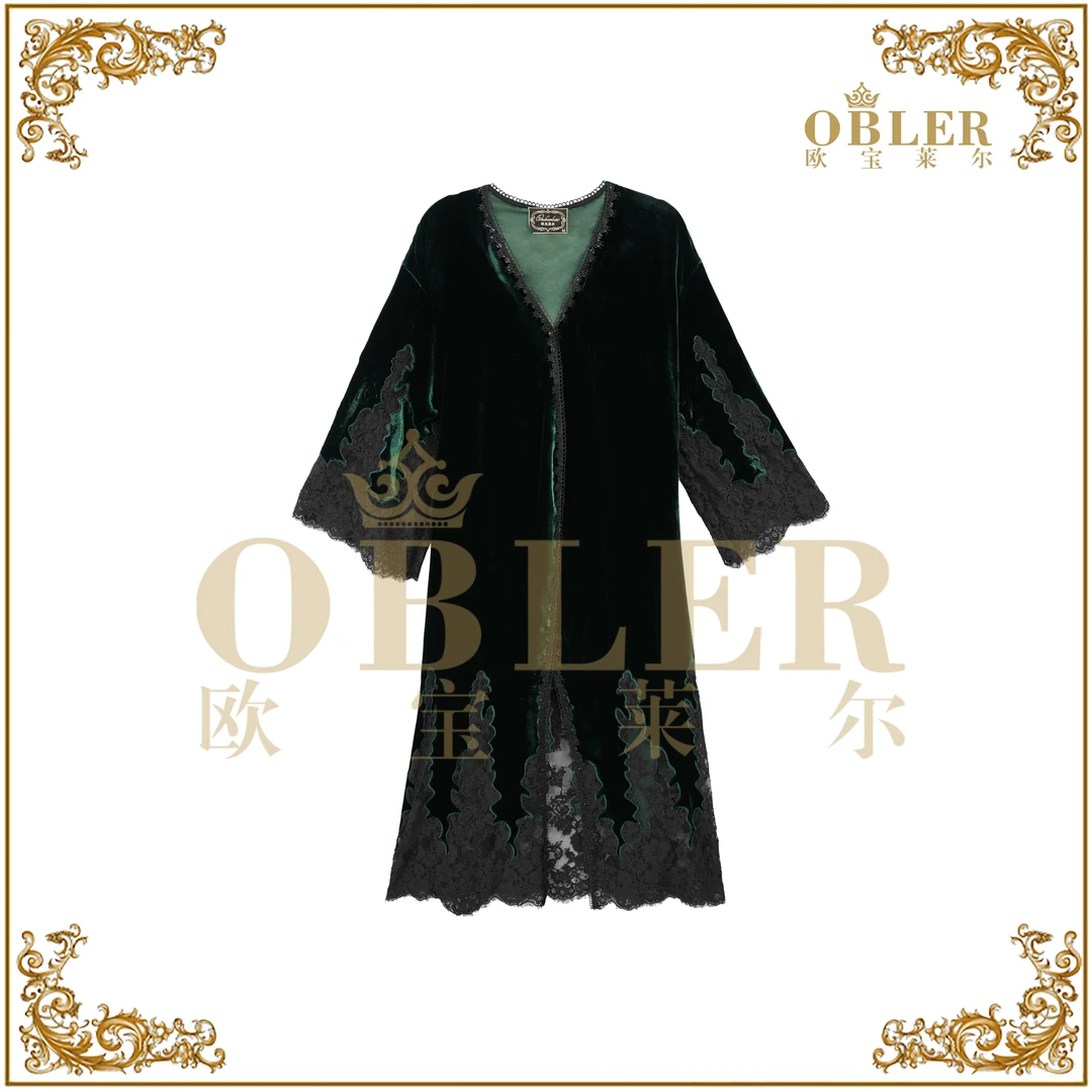 【欧宝莱尔】新款气质时尚轻奢优雅女装连衣裙305-24711绿色