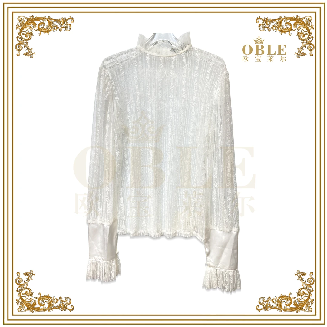 【欧宝莱尔】OBLE新款气质时尚女装蕾丝打底衫  SGB51-2637 白色