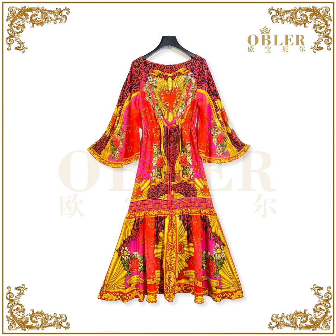 欧宝莱尔新款时尚气质真丝连衣裙305-24307