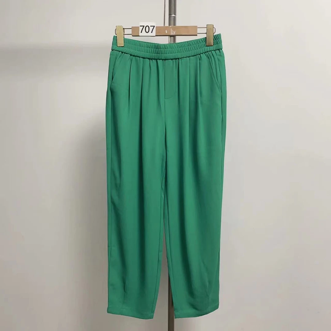 707号 绿色休闲宽松显瘦松紧腰奶奶裤凉爽哈伦透气九分裤