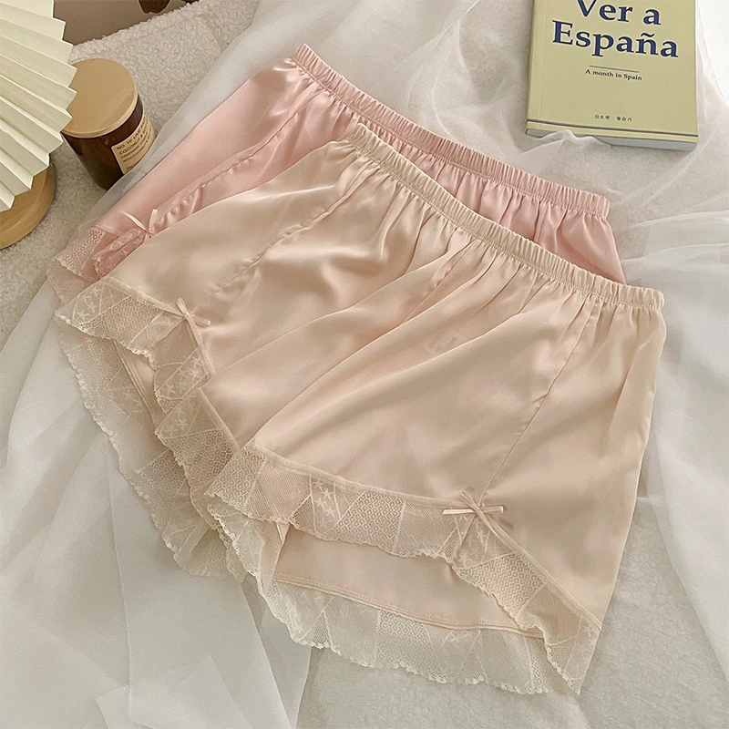 夏凉安全裤居家裤冰丝蕾丝边四角裤女士防走光轻薄打底裤可外穿女