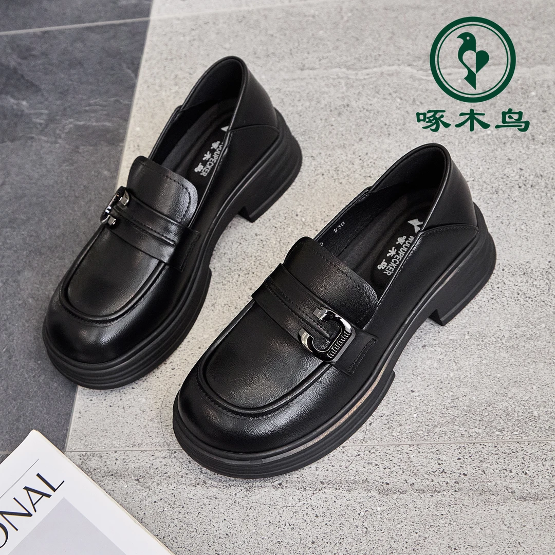 啄木鸟秋季新款厚底乐福鞋英伦风小皮鞋轻便百搭软底女士单鞋