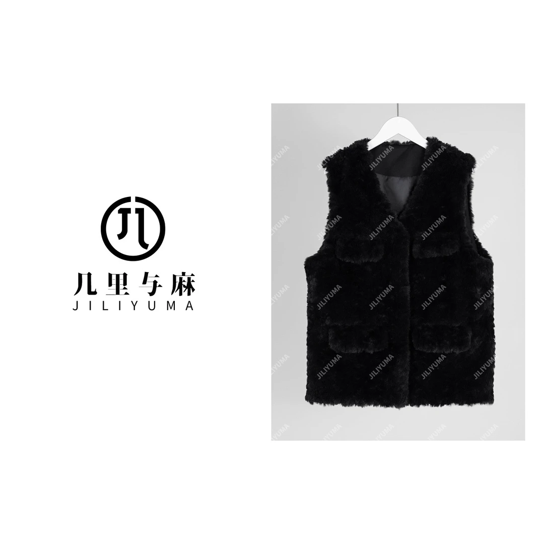 （几里与麻）时尚休闲百搭皮毛一体保暖马甲 衣长65 胸围100 084315