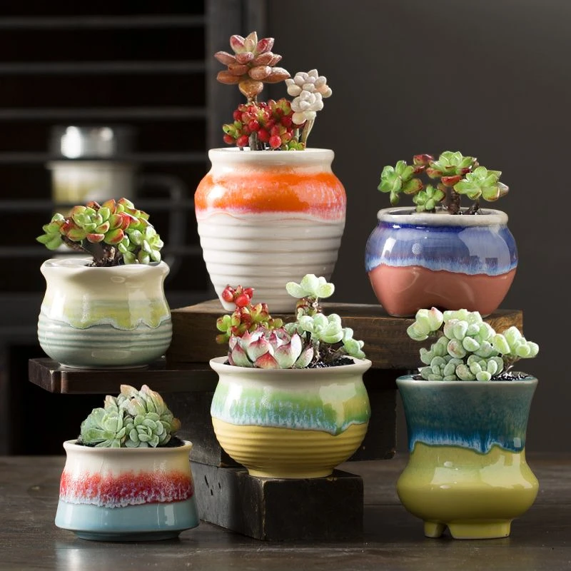 粗陶透气大小口径家用陶瓷复古植物套装组合创意特价清仓多肉花盆