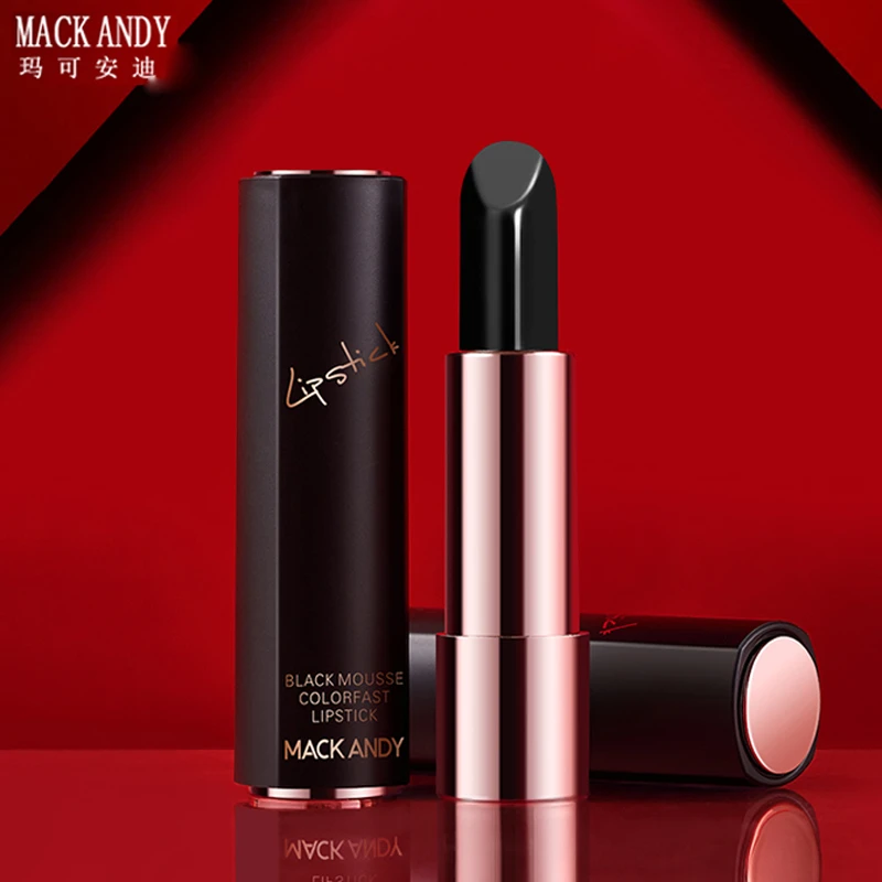 玛可安迪【不易掉色.不易沾杯.口红】黑慕斯雾面哑光口红不易沾口罩