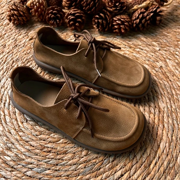 新款真皮女士复古休闲系带皮鞋头层牛皮软底软面通勤单鞋032-1