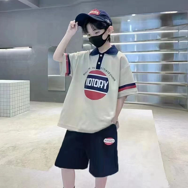 夏季B类运动网球男运动套装印花韩版拼色休闲潮流短裤t恤