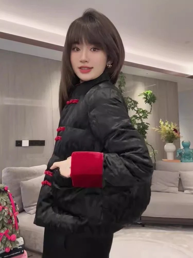 新中式国风红色提花棉服战袍女唐装高级感超好看棉服红色国风袄