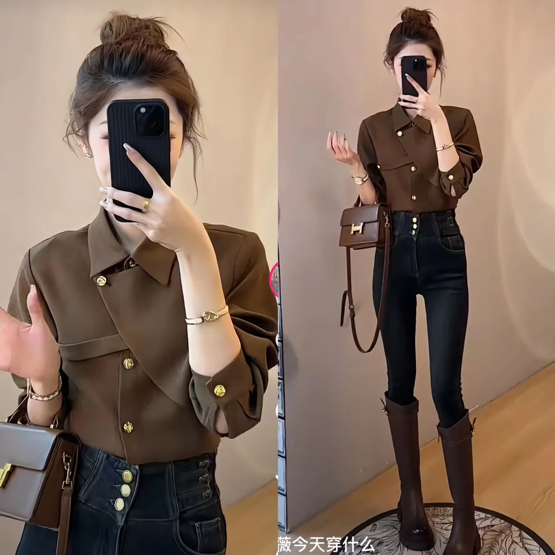 【高智淡人】时尚设计感不对称早春衬衫轻熟风气质优雅百搭显瘦上衣