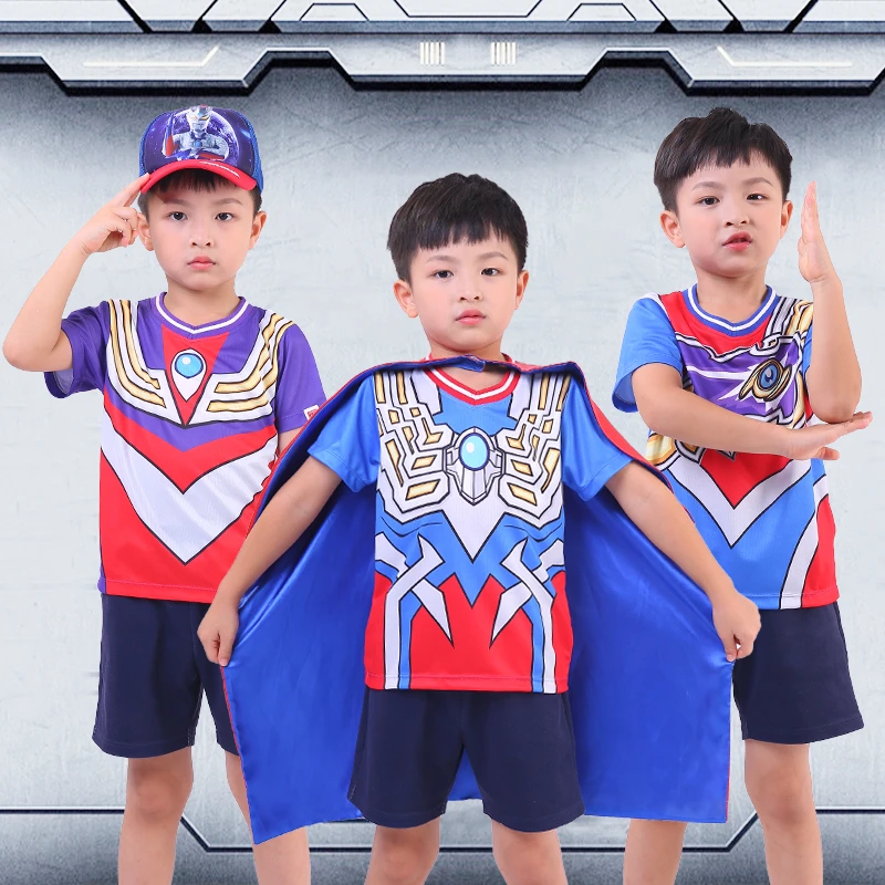 正版奥特曼童装儿童短袖T恤男童夏季服装速干衣幼儿园小学表演服