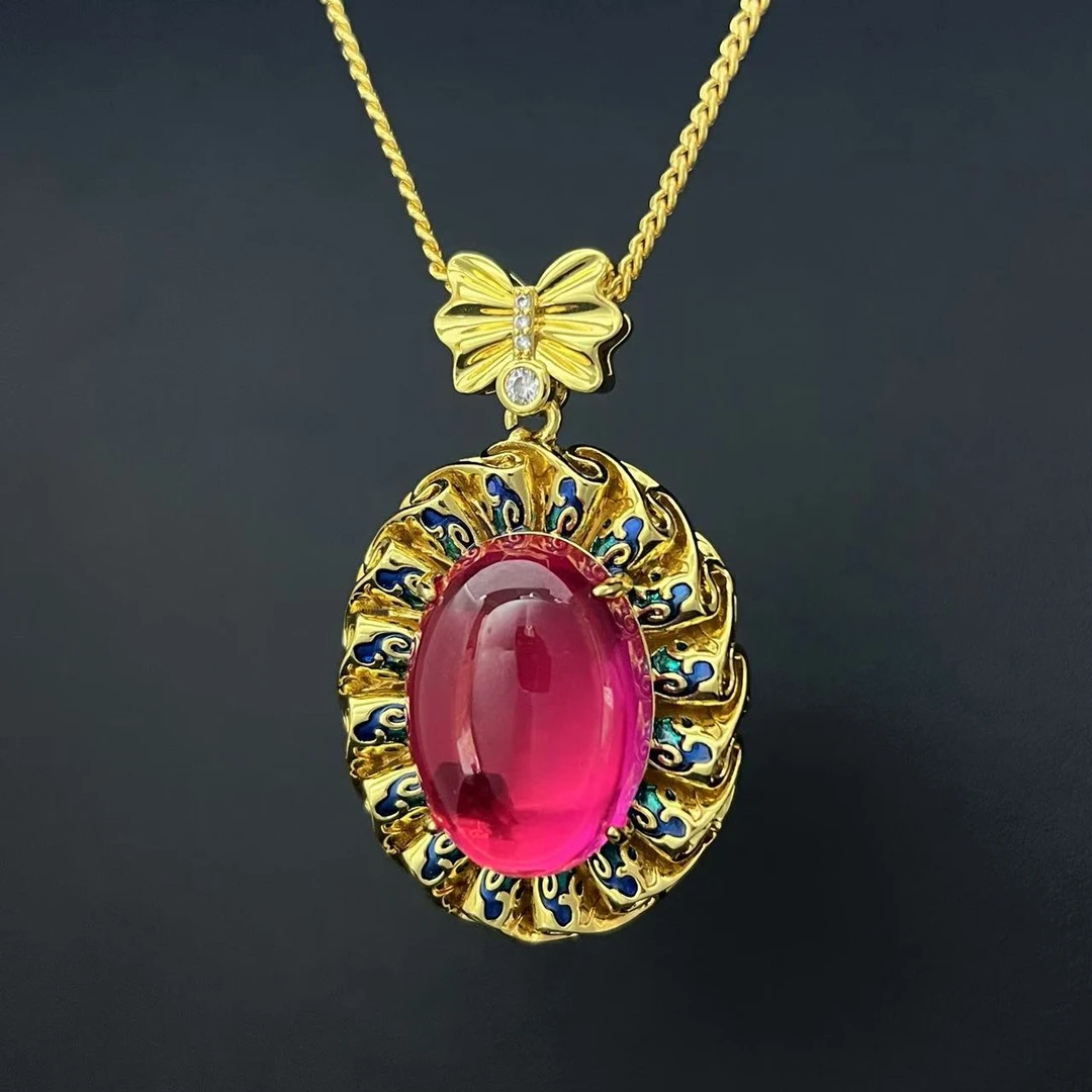 铜合金吊坠 轻奢气质欧版孔雀火龙果色吊坠项链多样性发货YS1871