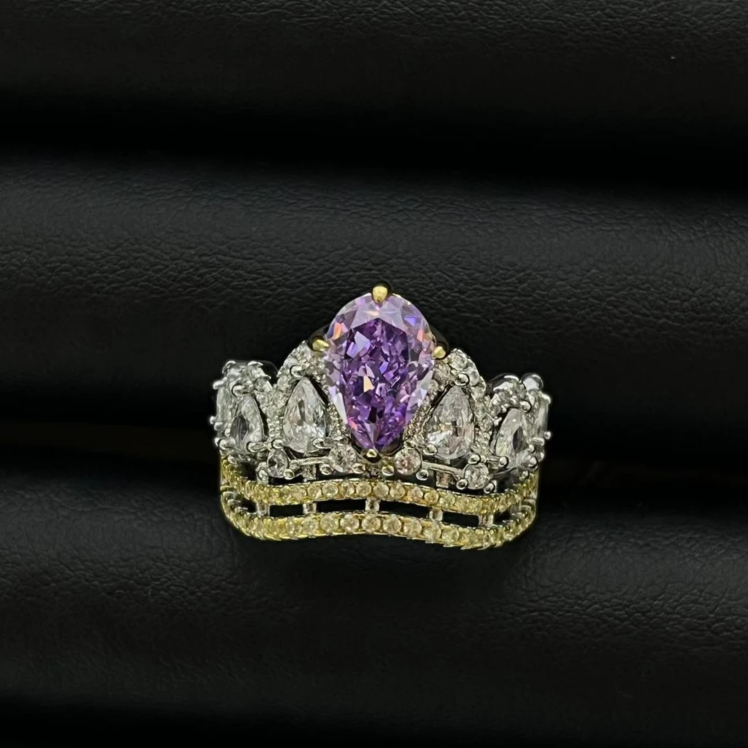 铜合金戒指 轻奢气质设计款皇冠满镶跳色戒指多样性发货YS1981