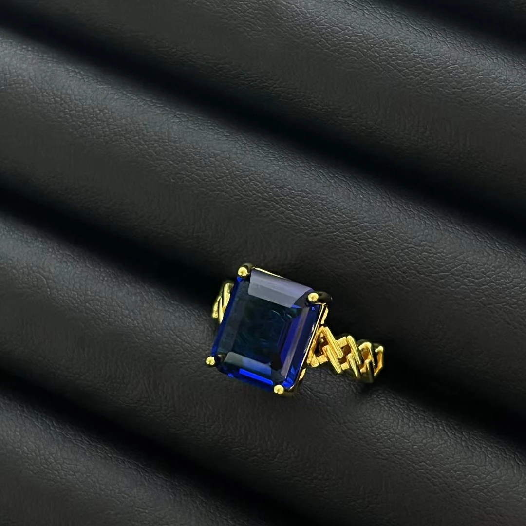 铜合金戒指 轻奢气质简镶蓝色方糖戒指多样性发货YS11092