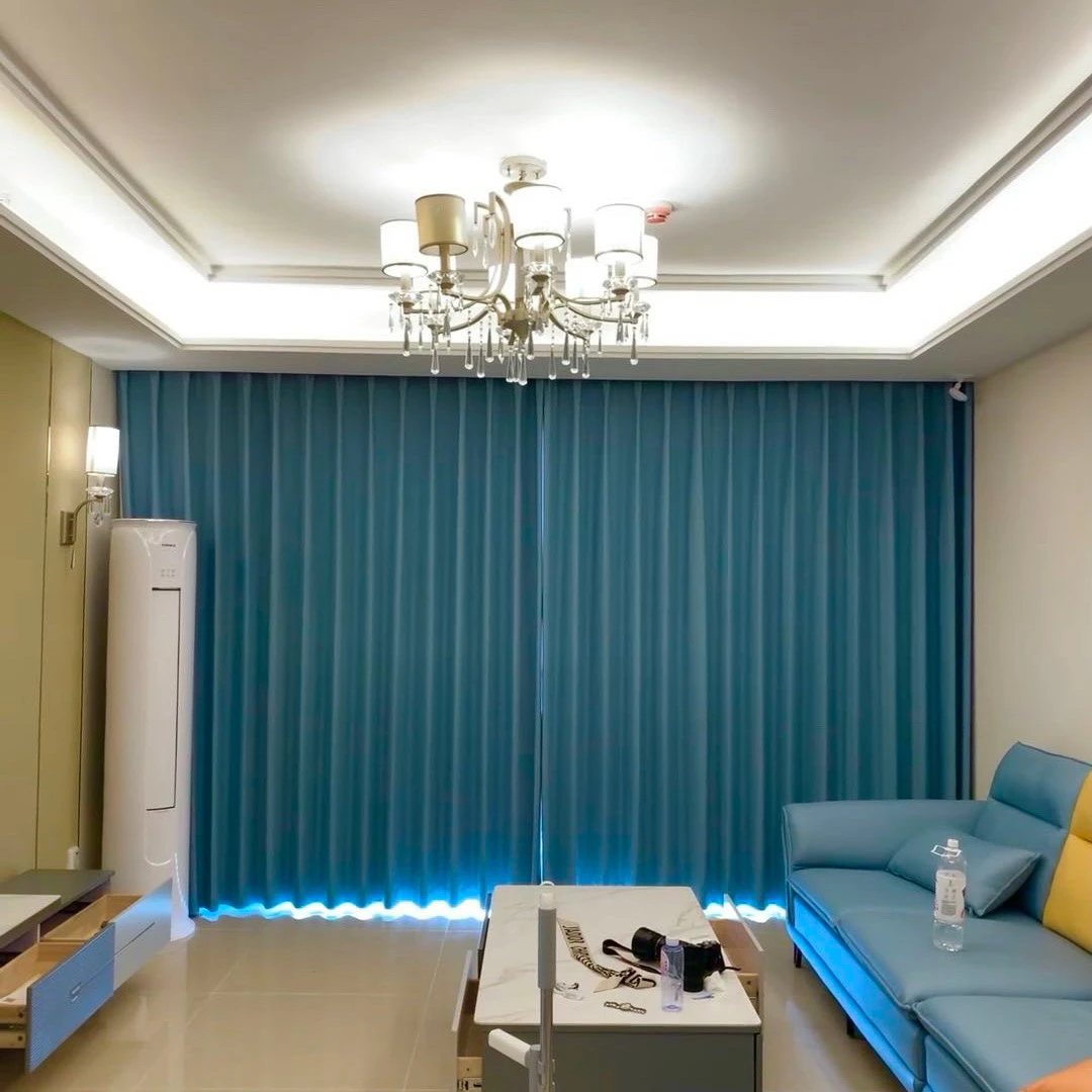 高端窗帘湖水兰纯色客卧两用素色窗帘全遮光窗帘