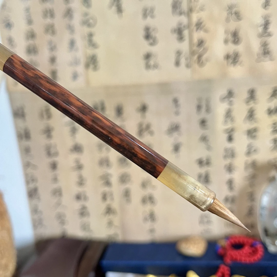 善琏湖笔纯狼毫小楷毛笔虎斑木拼接牛角文房用品书法用品