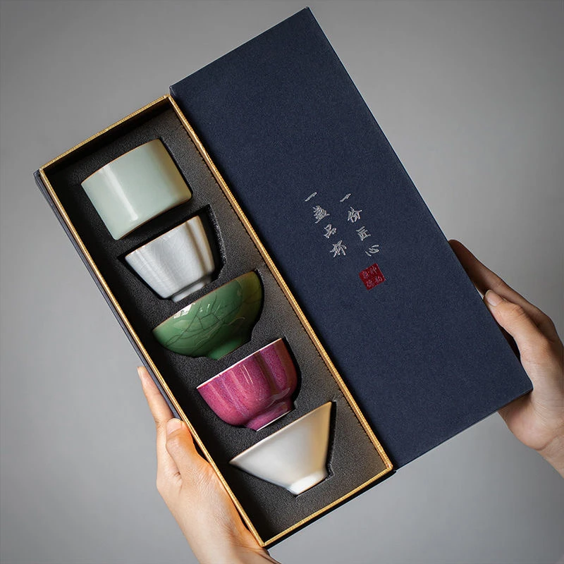 【仿宋文创】五大名窑茶具茶杯礼盒套装博物馆文创生日礼物主人杯