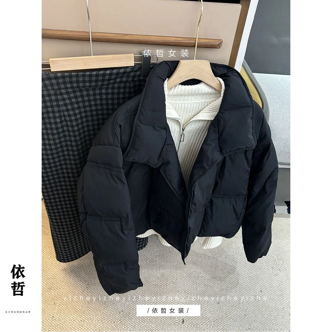 “”抽绳羽绒服“”短款时尚休闲宽松韩版立领冬季