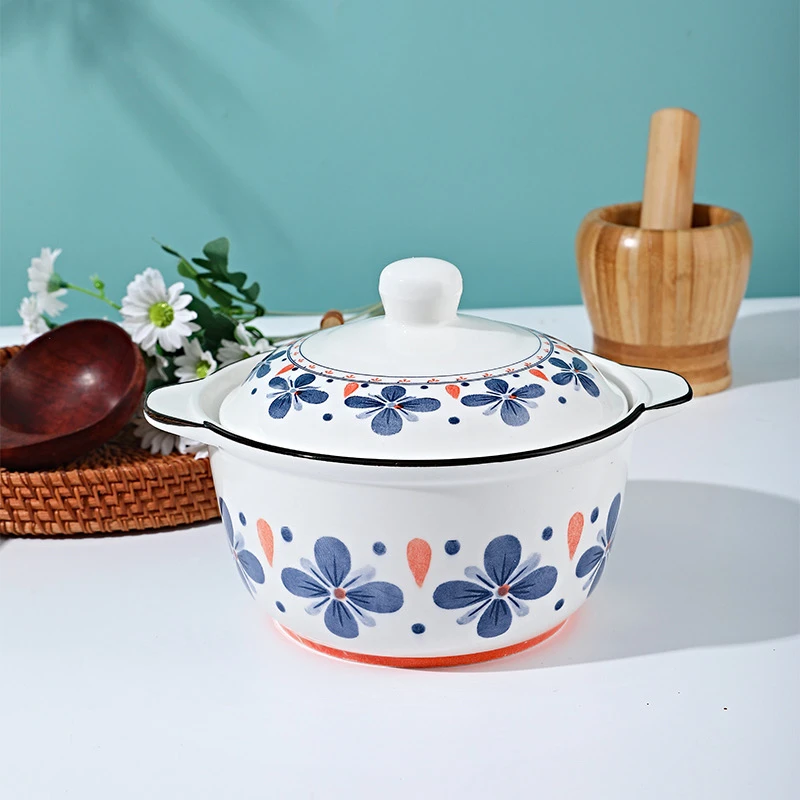 带盖小蓝花日式大容量大号双耳碗创意猪油罐泡面碗汤碗