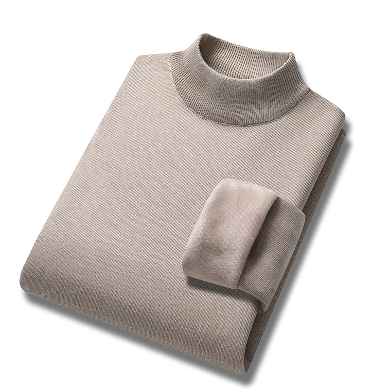 秋装男加绒冬季半高领毛衣秋冬加厚纯色打底针织衫保暖长袖中老年