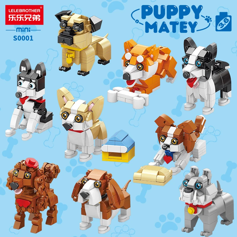 儿童益智力拼装迷你颗粒积木宠物小狗哈士奇模型男孩动物玩具礼物