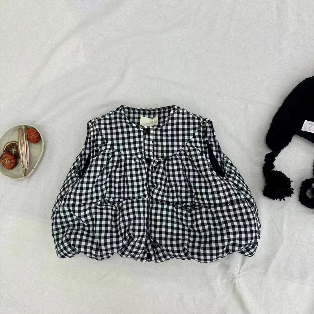 〖姐姐家〗2024冬款儿童格子花苞下摆夹棉马甲sq6711 sy3525