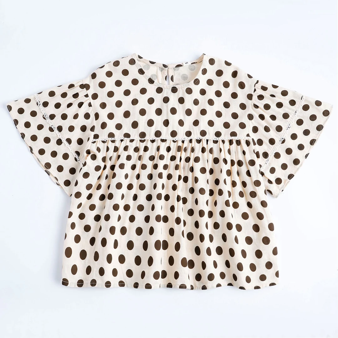 〖姐姐家〗女童洋气纯棉波点夏新款娃娃衫韩版宽松短袖T恤sy3039
