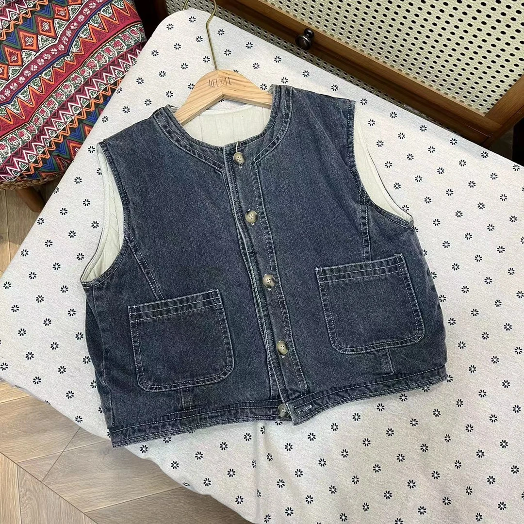 〖姐姐家〗23冬款儿童加绒牛仔马甲SY8837