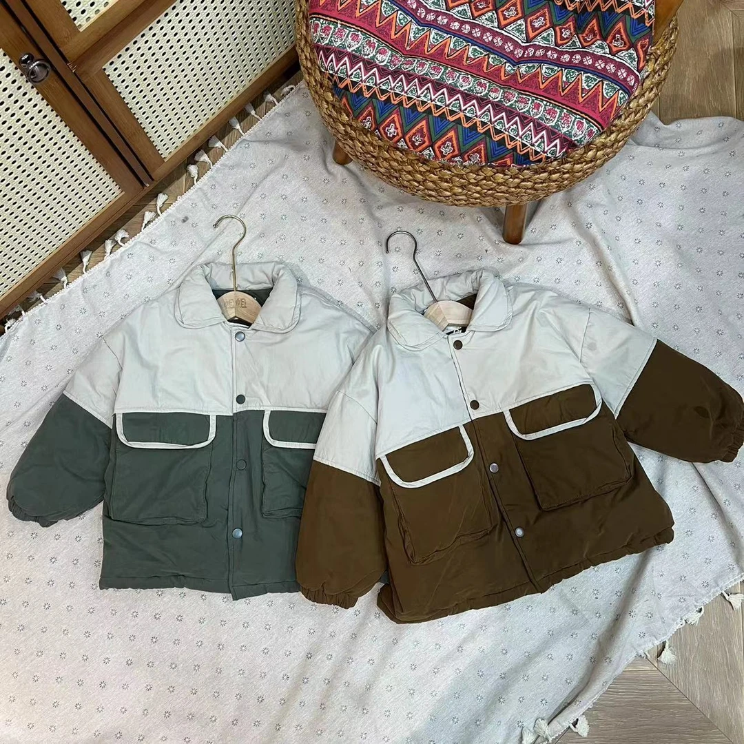 〖姐姐家〗23冬款儿童撞色立体口袋拼色外套
