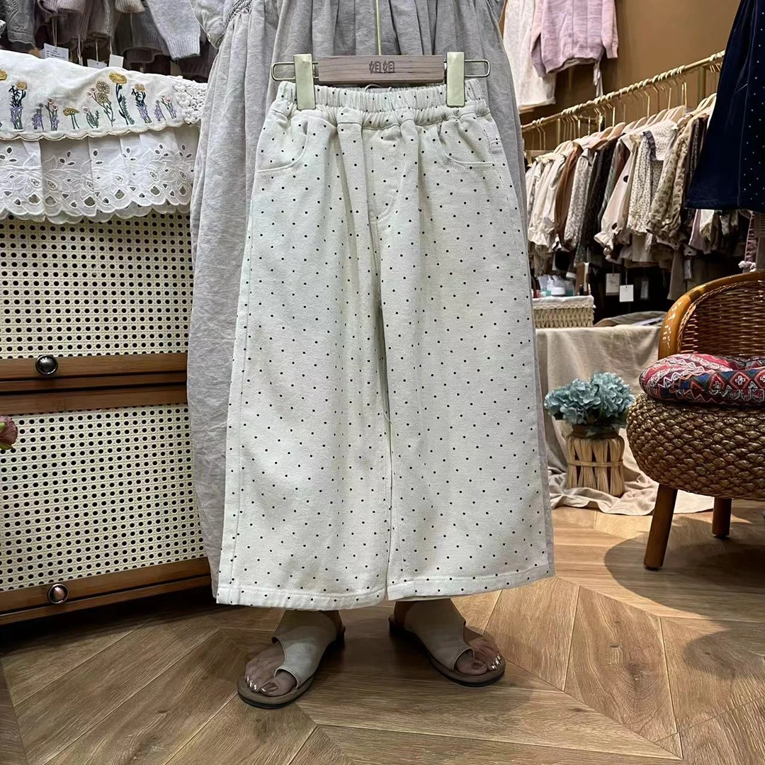〖姐姐家〗2024秋款儿童萌娃穿搭满印波点阔腿长裤lm7801 sy3449