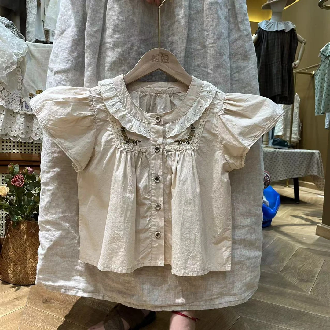 〖姐姐家〗24夏款儿童圆领蕾丝娃娃衫衬衫sy3118