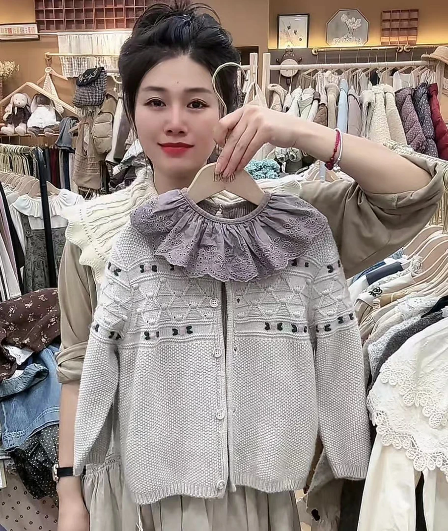 〖姐姐家〗2024秋款儿童萌娃穿搭纯针织长袖毛衣开衫my2021