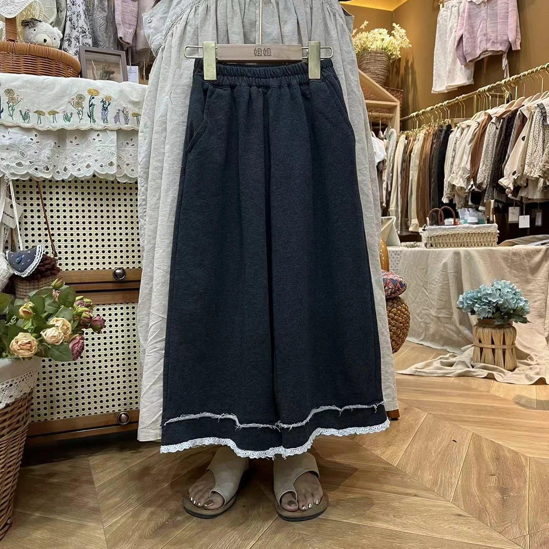〖姐姐家〗2024秋款萌娃穿搭脚口蕾丝花边针织阔腿裤 dm8056 sy3368