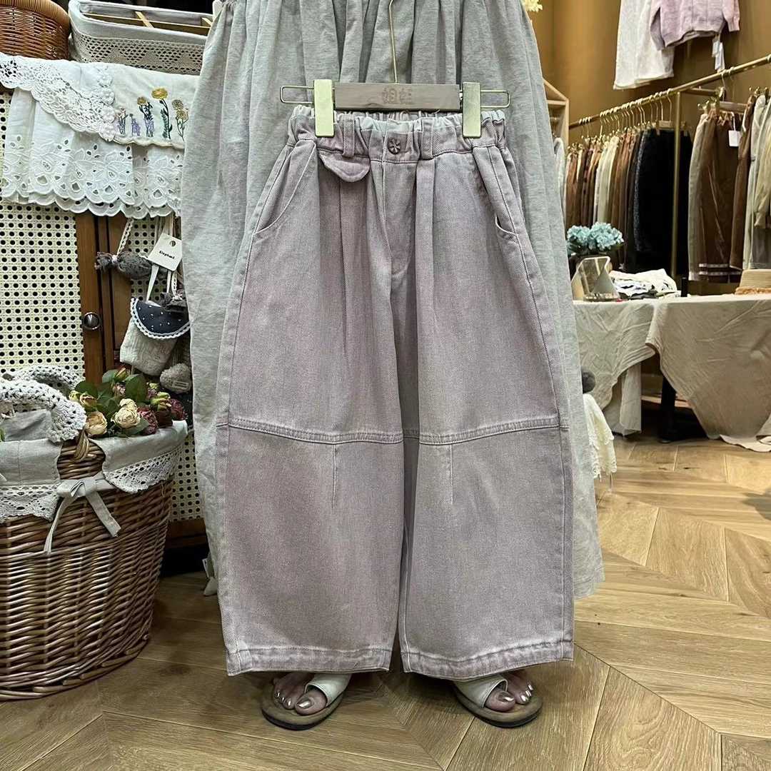 〖姐姐家〗2024秋款儿童萌娃穿搭粉色牛仔长裤lm7656 sy3430