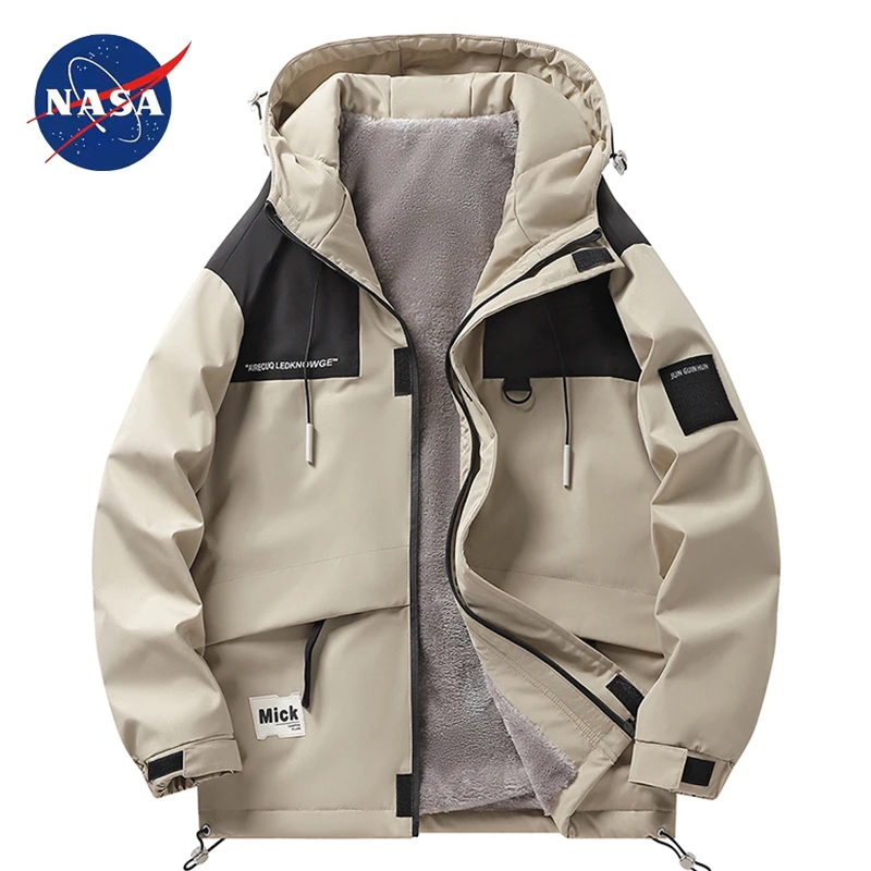 NASA联名冲锋男秋冬户外防风防水加绒加厚保暖夹克情侣连帽外套潮